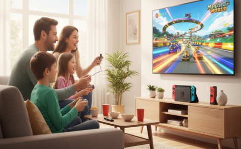 Une famille qui jouent sur Switch 2