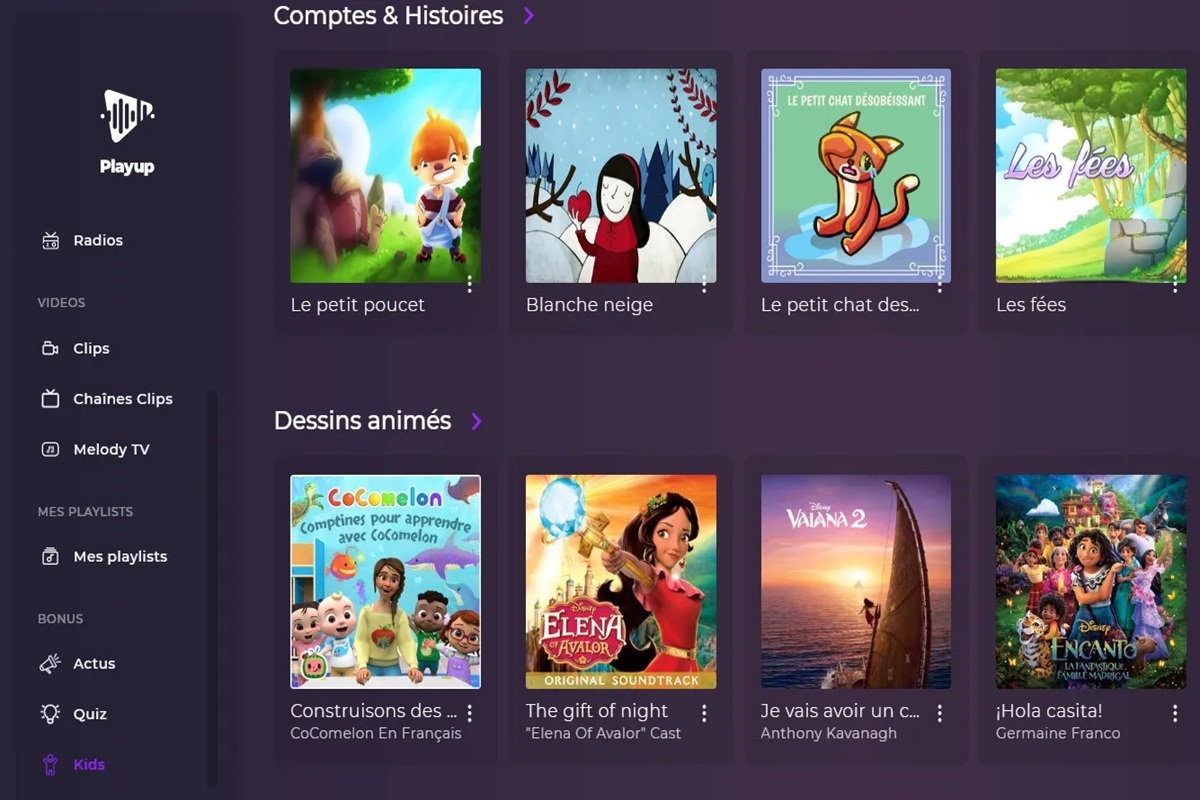 La section Comptes & Histoires sur Playup