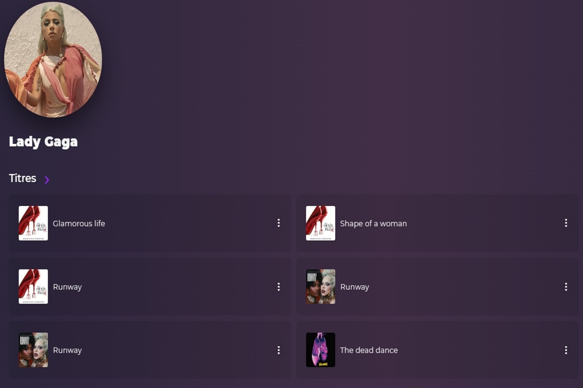 Page artiste Lady Gaga sur Playup — titres, albums et clips