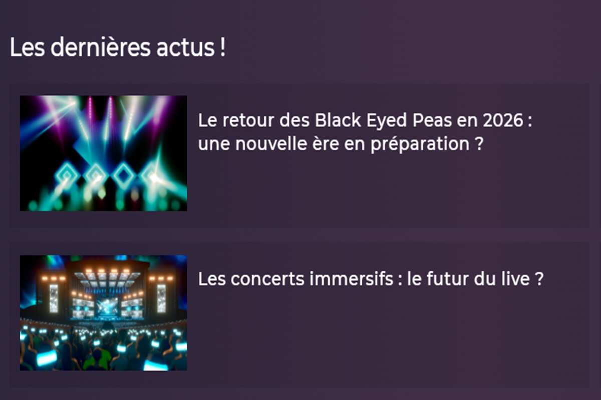 La rubrique Actus musicales sur Playup
