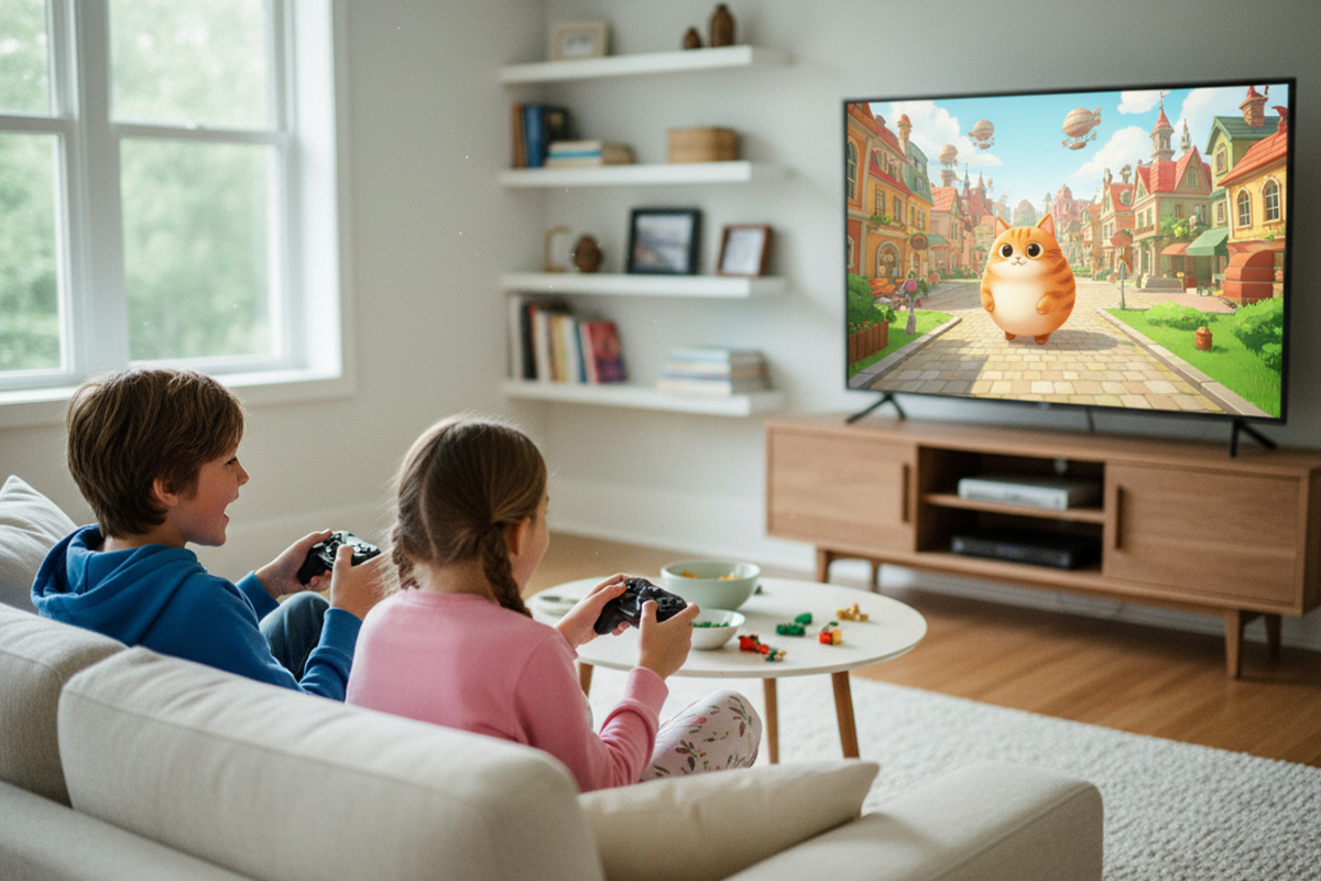 Deux enfants qui jouent sur consoles