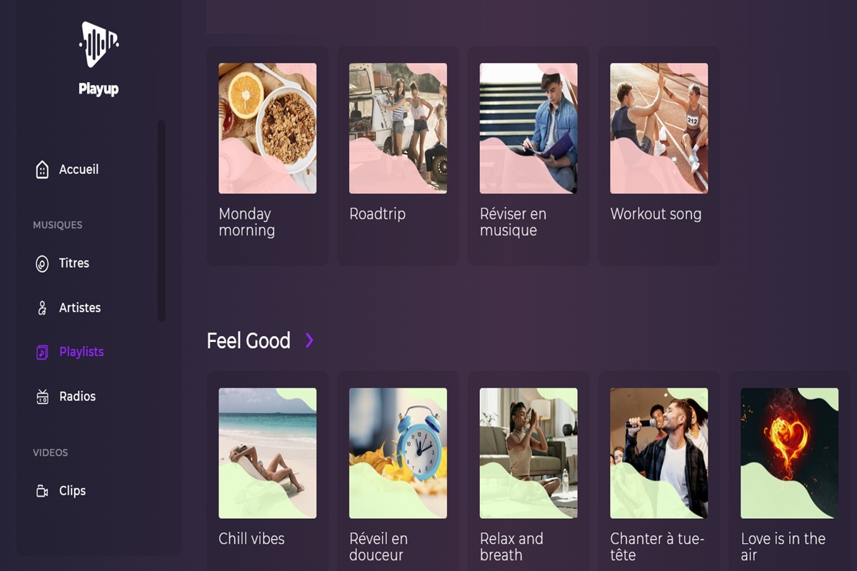 La rubrique Playlists sur Playup