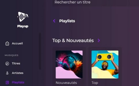 La section Playlists sur Playup avec Top et Nouveautés