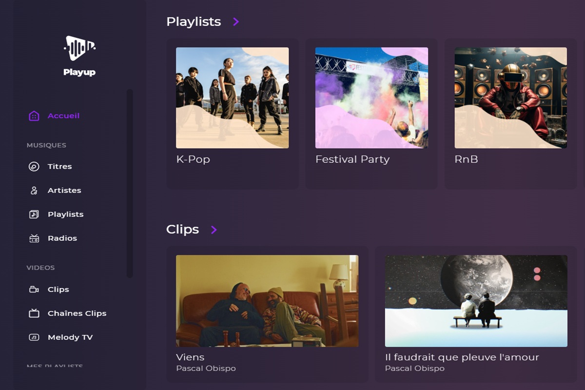 Les playlists et clips disponibles sur Playup