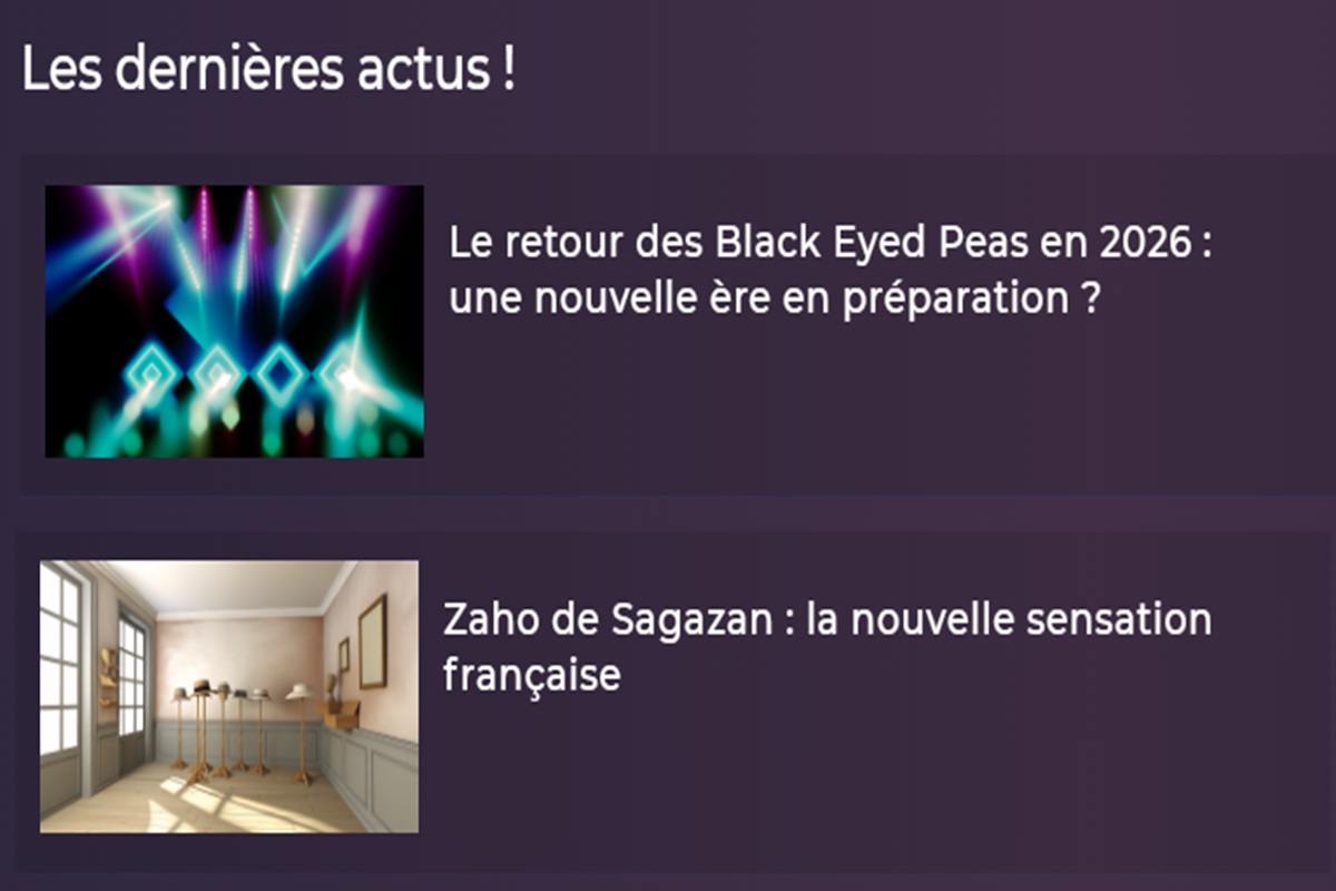 La section des actus musicales sur Playup
