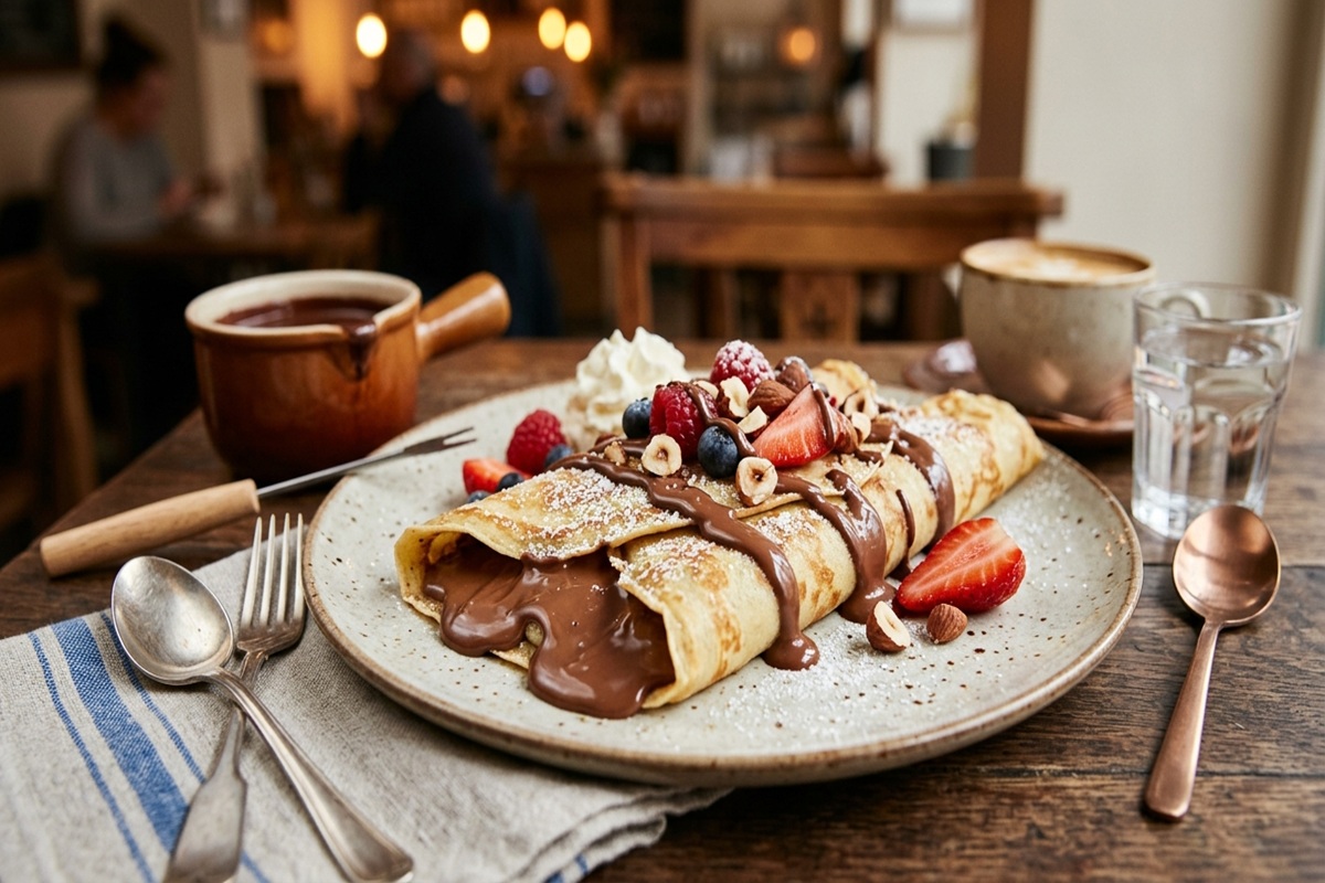Crêpes maison avec chocolat fondu