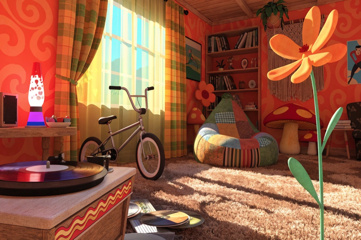 Décor vintage des années 70 dans l'esprit du film Les Minions 2