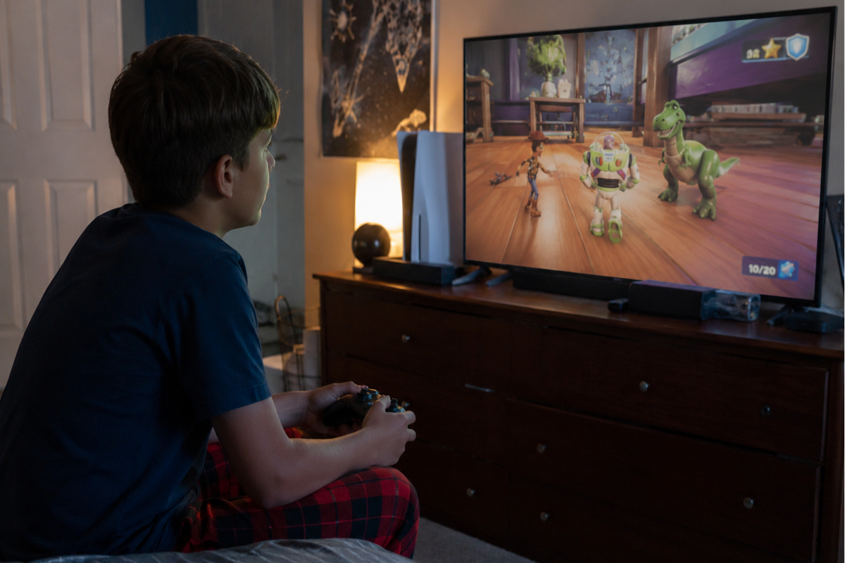 Un enfant qui joue à un jeu similaire à Toy Story