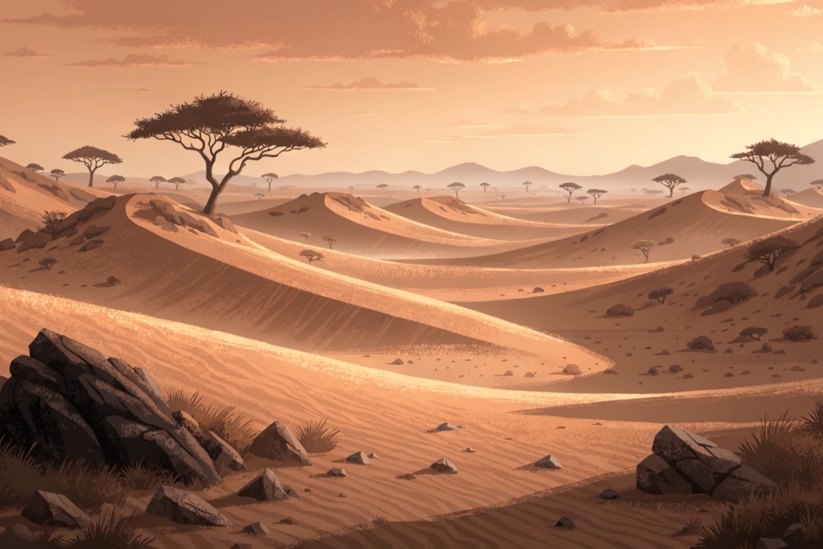 Paysage désertique au coucher du soleil