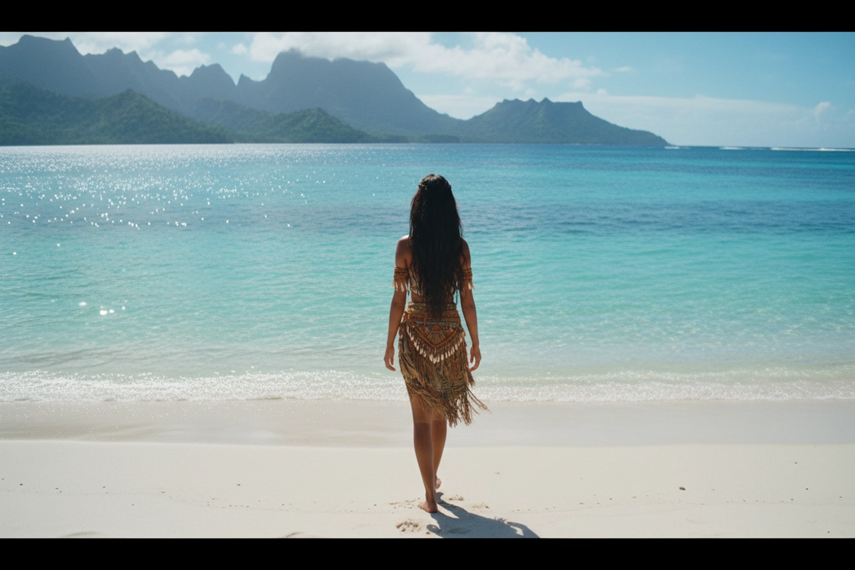 Personnage féminin face à la mer inspiré de vaiana live action