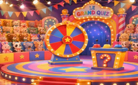Un plateau de jeu télévisé fantaisiste et coloré