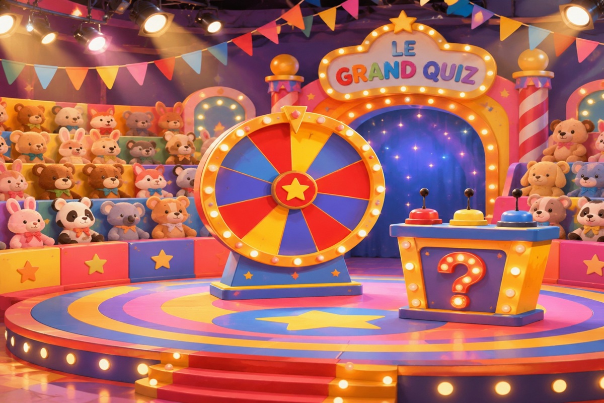 Un plateau de jeu télévisé fantaisiste et coloré