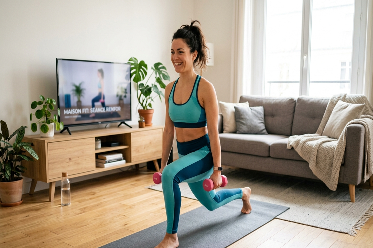 Restez en forme sans quitter votre salon ! Séance de renforcement musculaire simple et efficace à la maison.