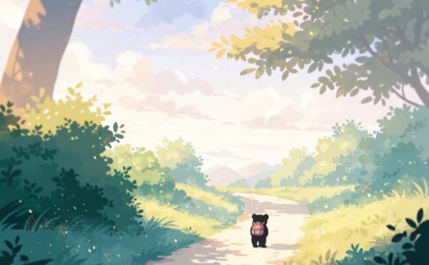 Petit Ours Brun : silhouette d'un ourson avec un cartable