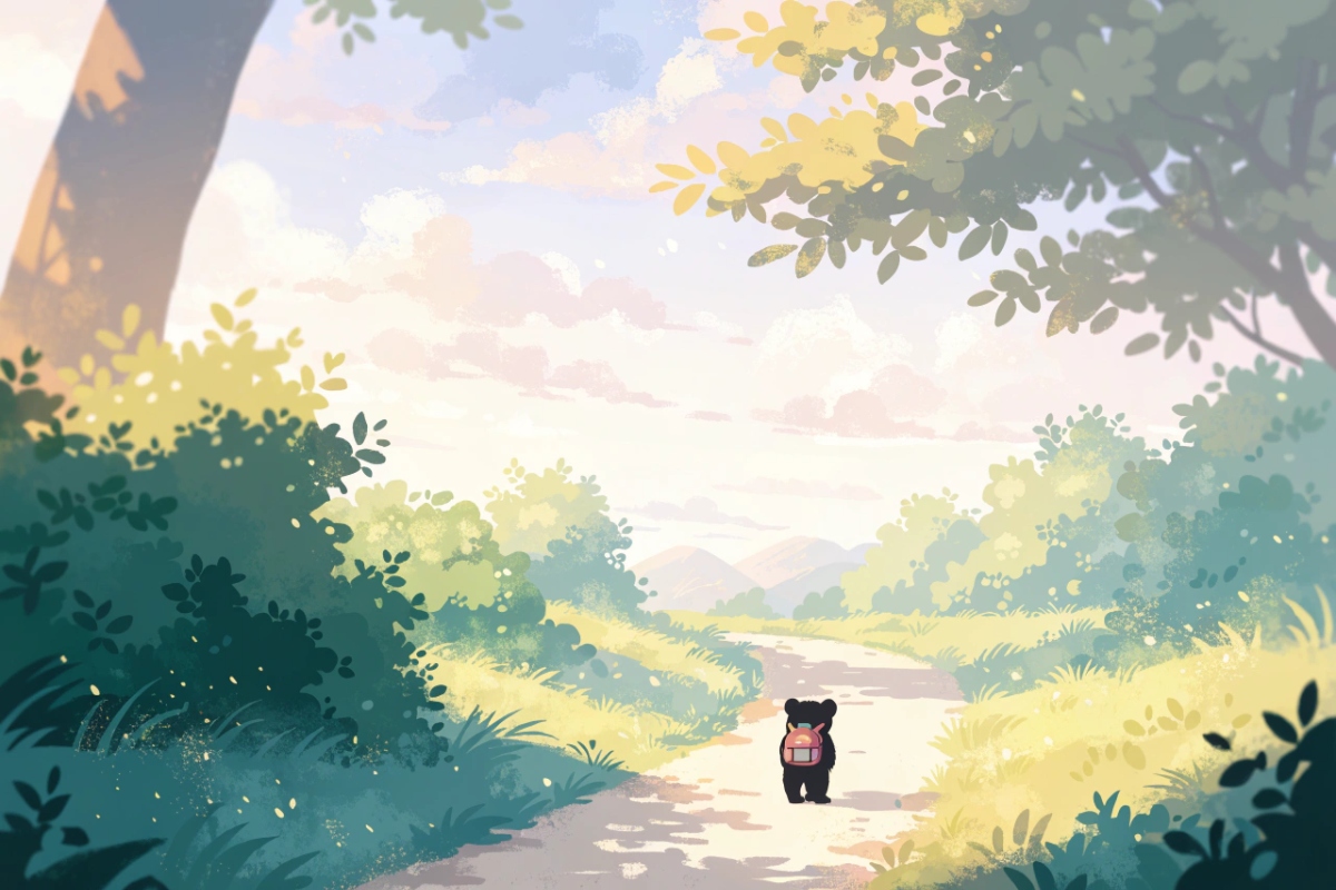 Petit Ours Brun : silhouette d'un ourson avec un cartable