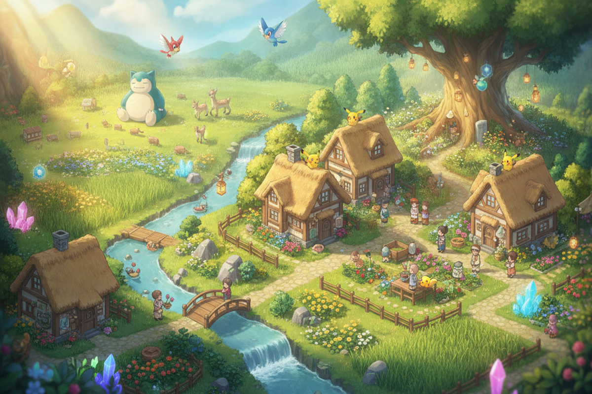 Gameplay d’un jeu cosy similaire à Pokémon Pokopia