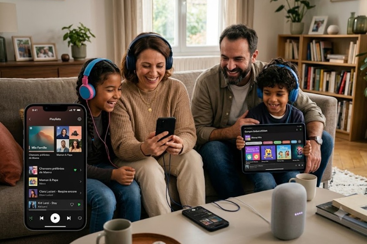 Une famille écoutant de la musique