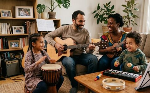 Une famille avec des instruments de musique