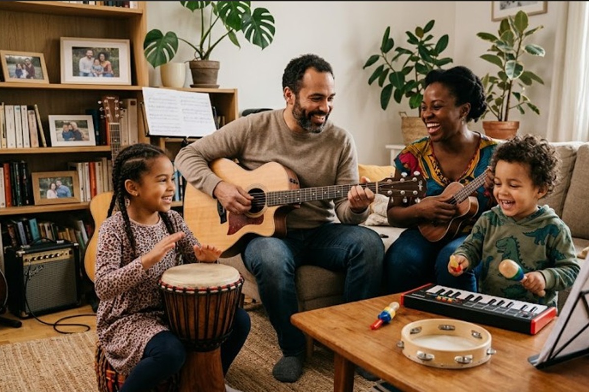 Une famille avec des instruments de musique