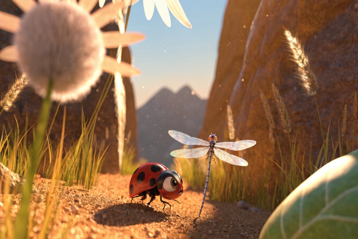Une coccinelle et une libellule 