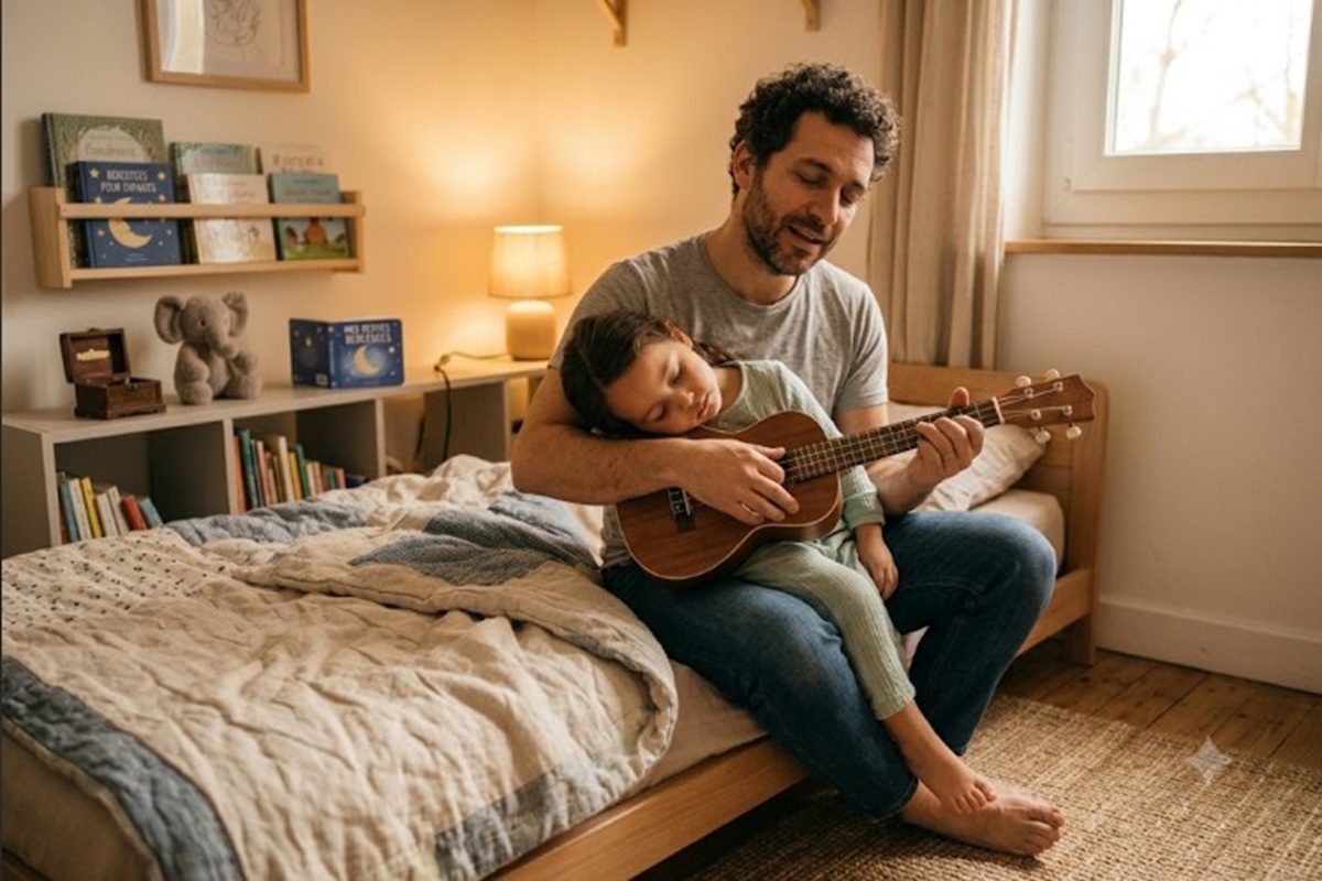 Un papa chantant une berceuse à son enfant