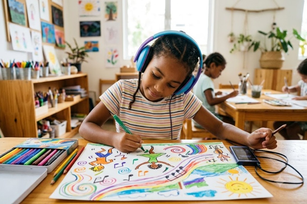 Un enfant faisant un dessin musical