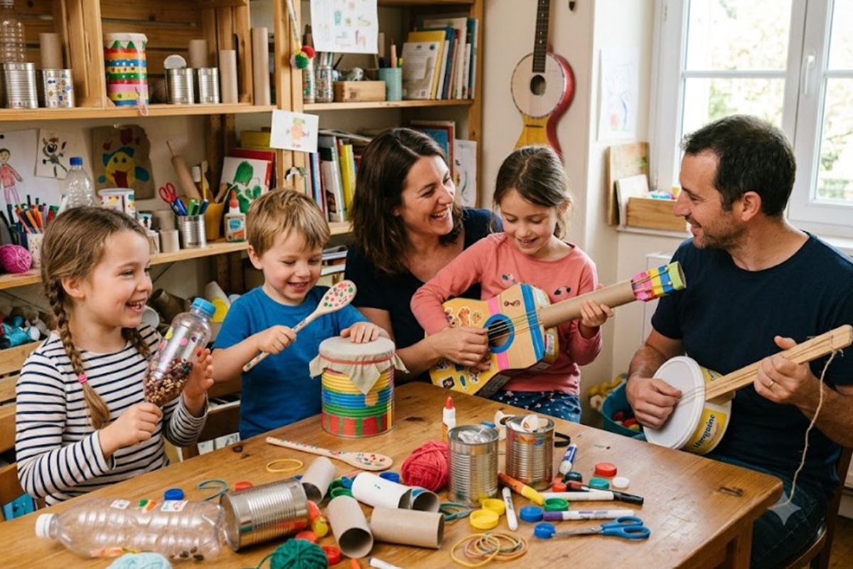 Des enfants construisant des instruments de musique