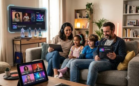 Une famille profitant d’un abonnement musical