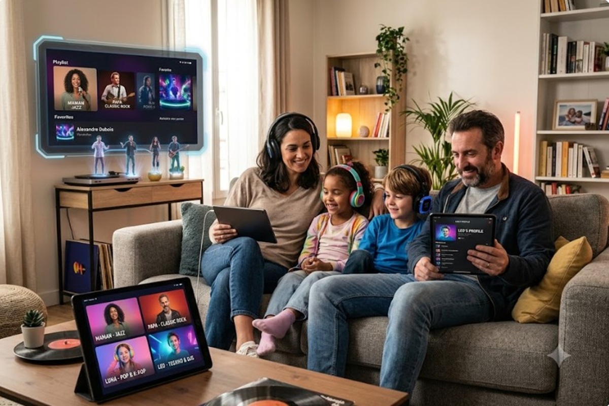 Une famille profitant d’un abonnement musical