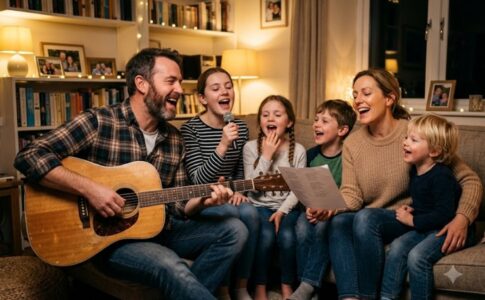 Une famille en train de chanter