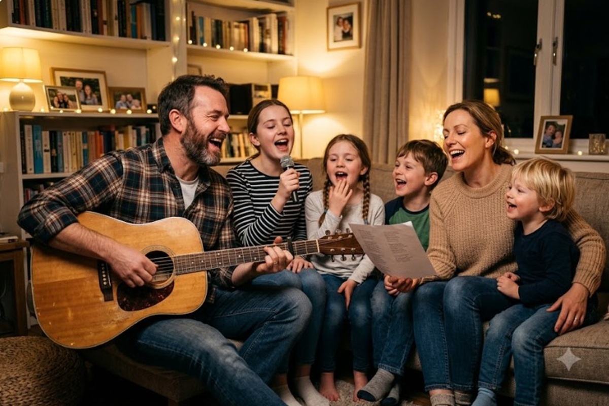Une famille en train de chanter