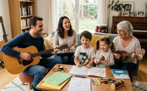 Les membres d’une famille composant une chanson
