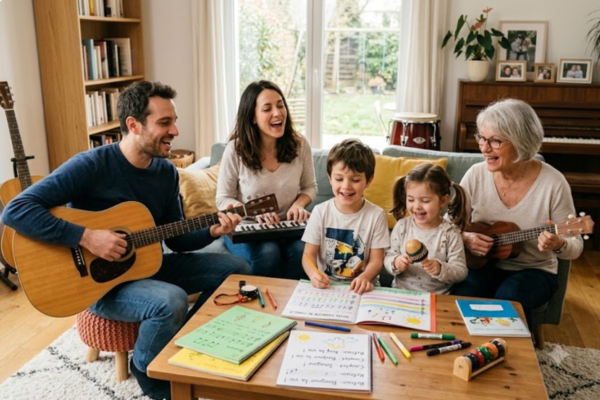 Les membres d’une famille composant une chanson