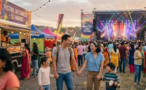 Une famille à un festival de musique