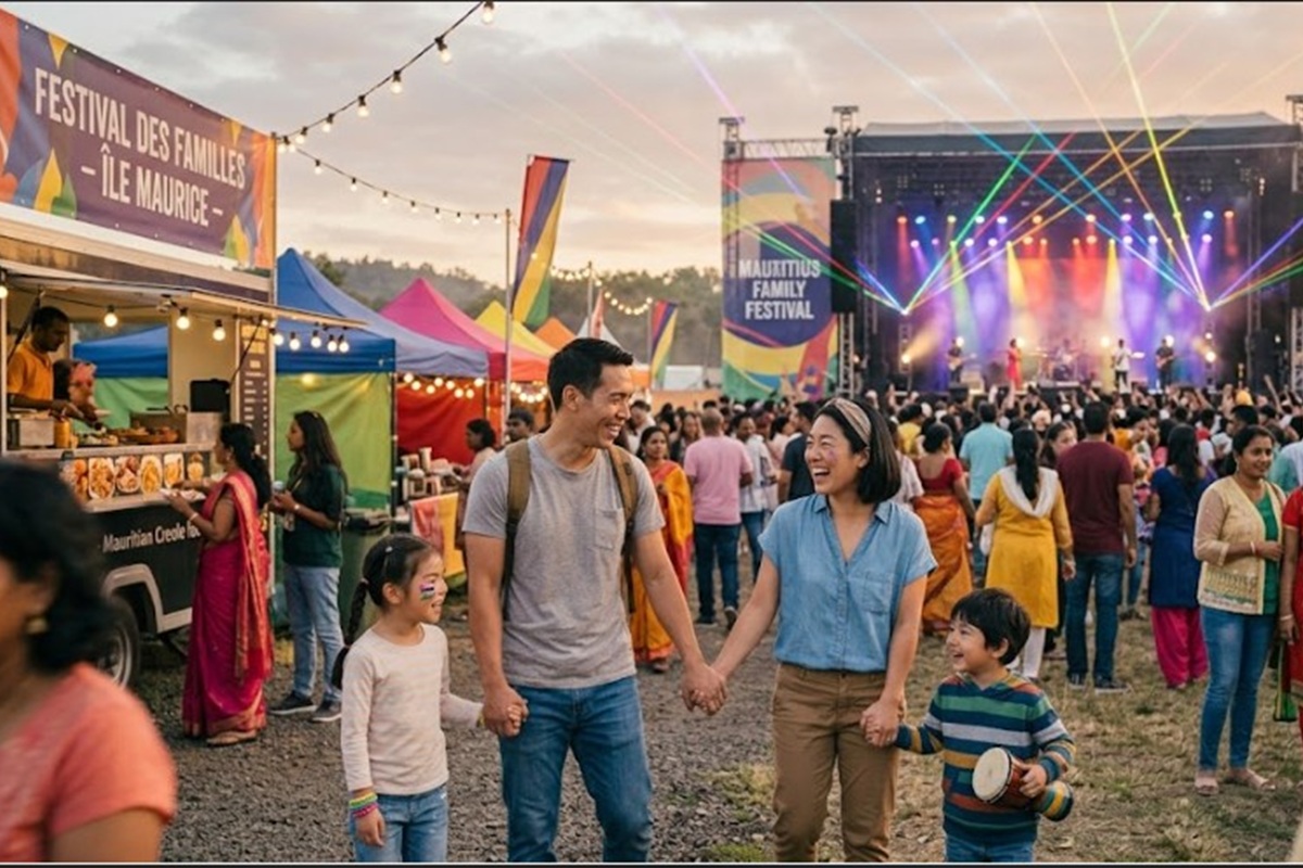 Une famille à un festival de musique