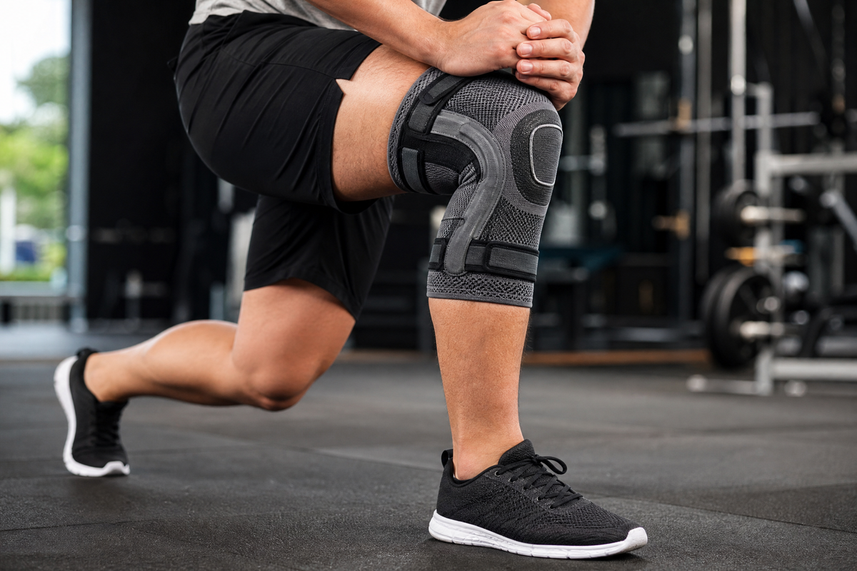 Genouillère de compression pour sécuriser l'articulation pendant l'effort.