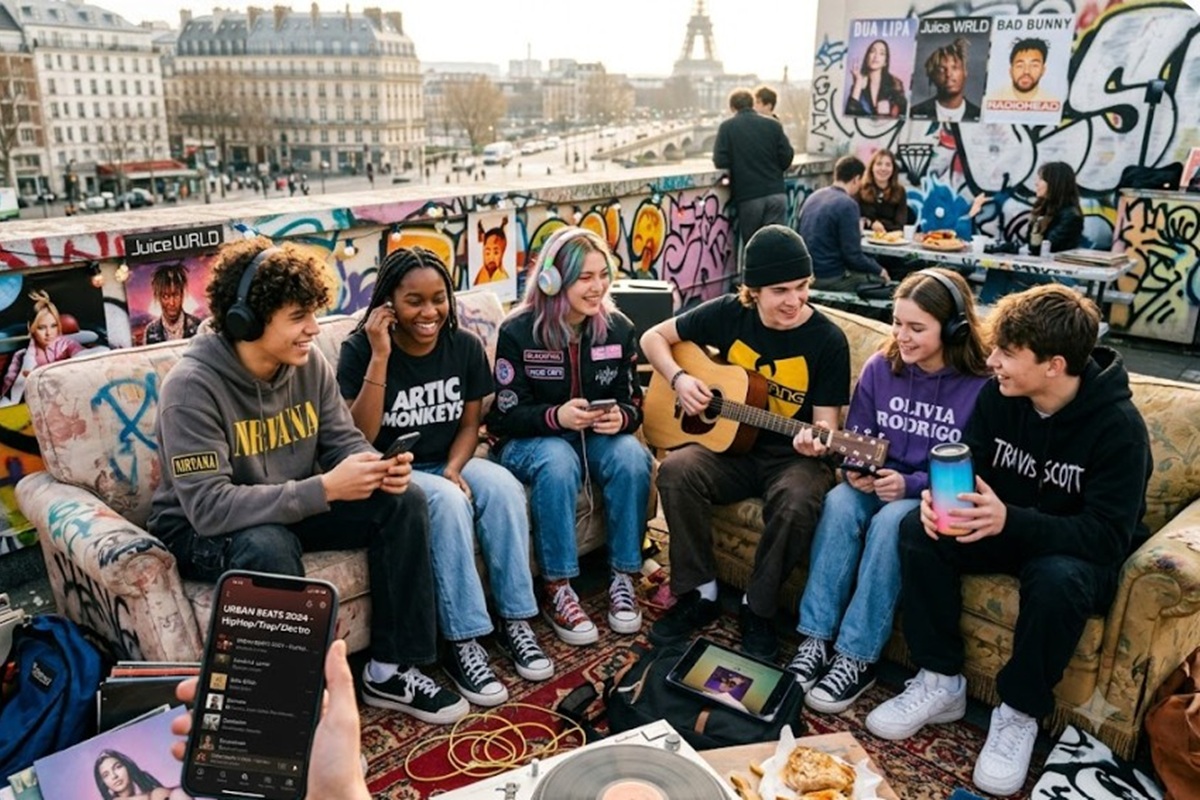 Un groupe d’adolescents écoutant de la musique