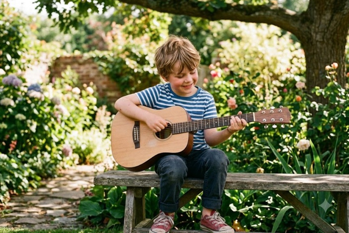 Un enfant avec une guitare