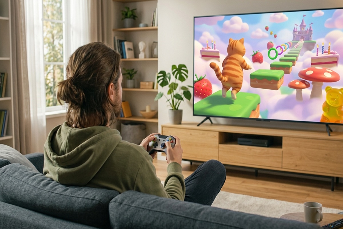 Un joueur sur une console