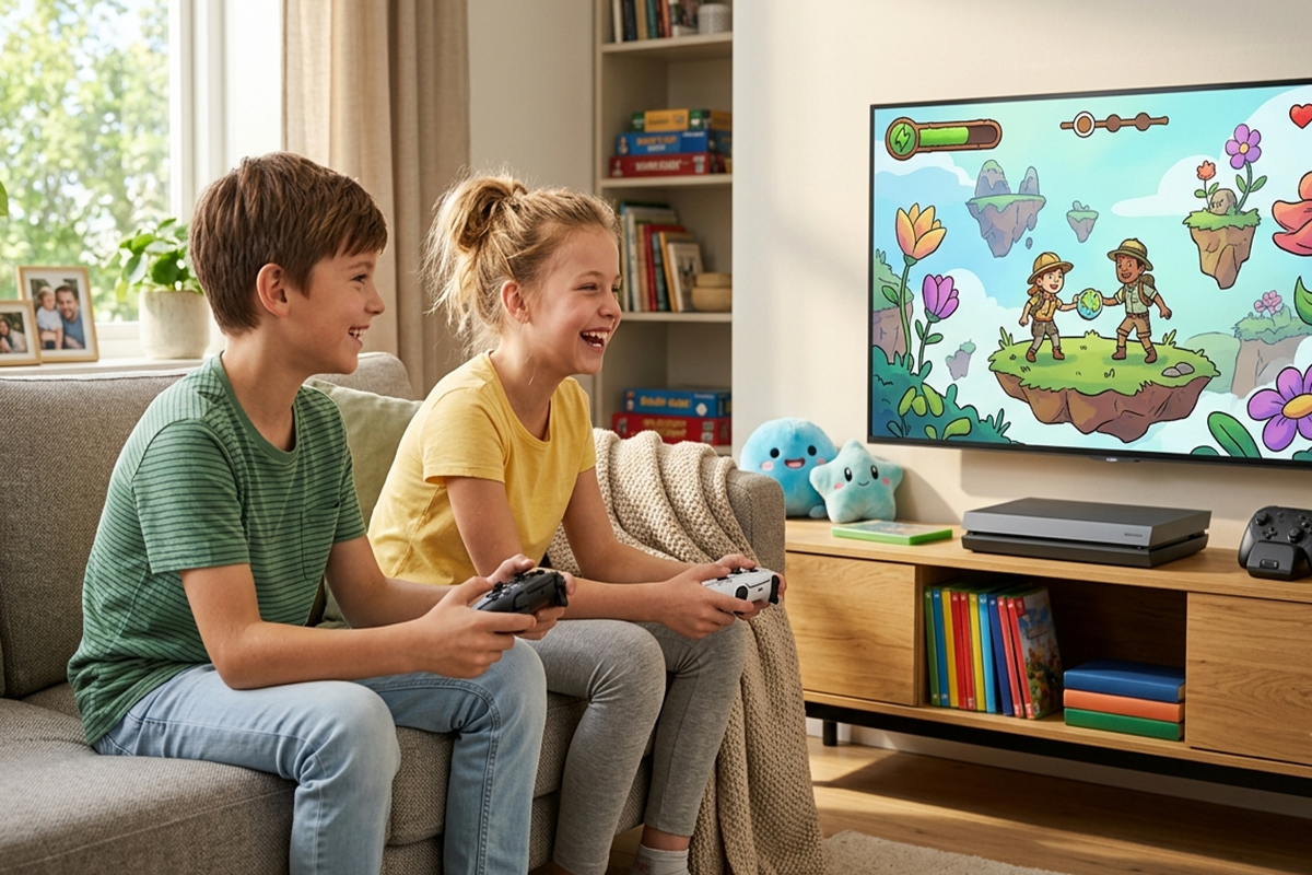 Deux enfants qui jouent sur console