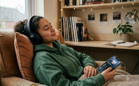 Une jeune fille écoutant de la musique