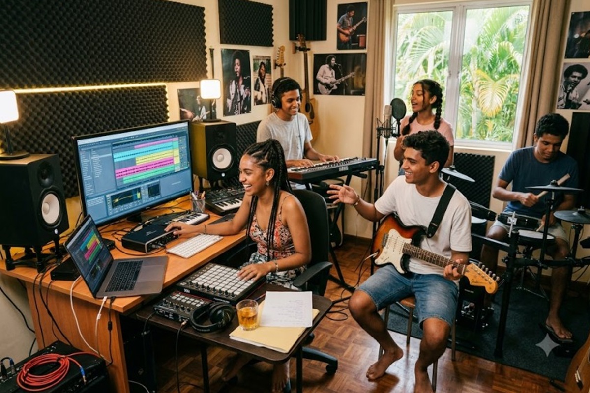 Des jeunes composant de la musique