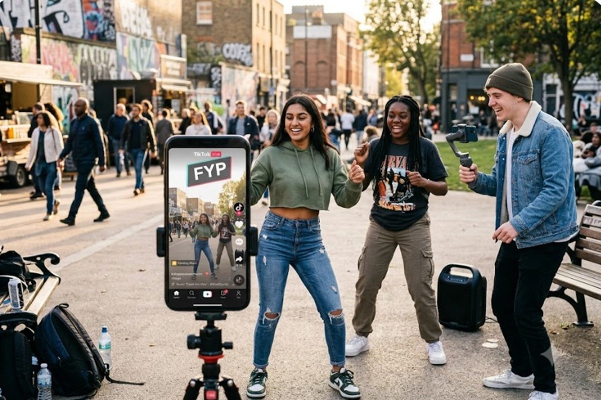 Des jeunes enregistrant une vidéo de musique dans la rue