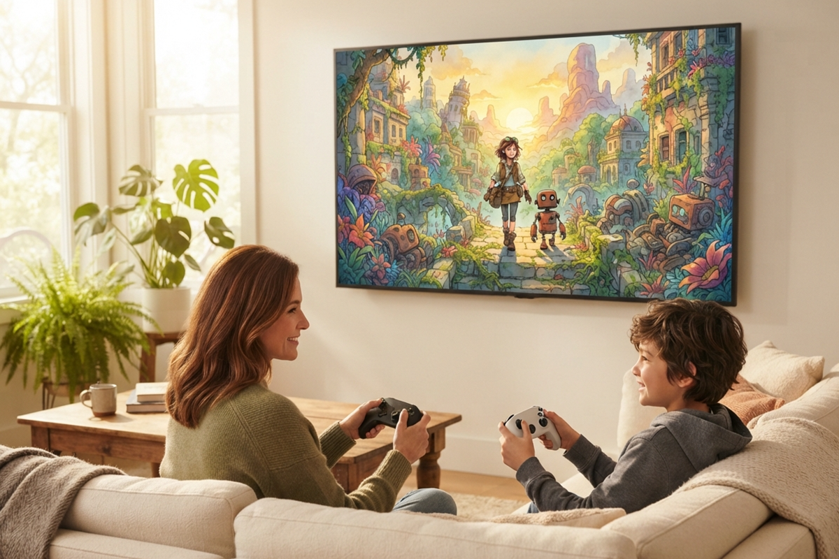 Un adulte et un enfant qui jouent sur console