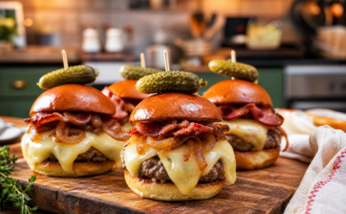 Des mini burger montagnard avec du fromage fondu.