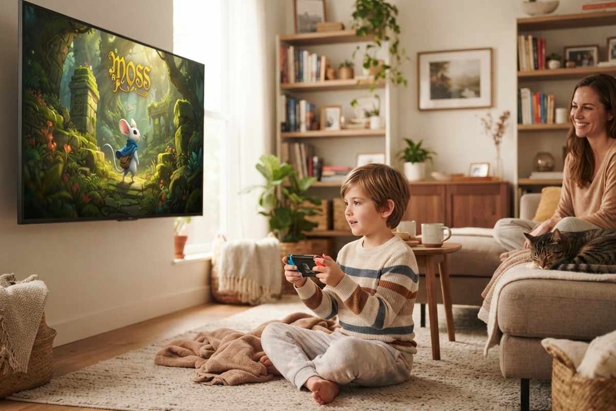 Un enfant qui joue à Nintendo Switch