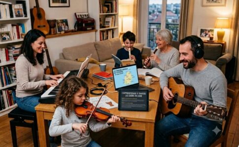 Une famille jouant de la musique