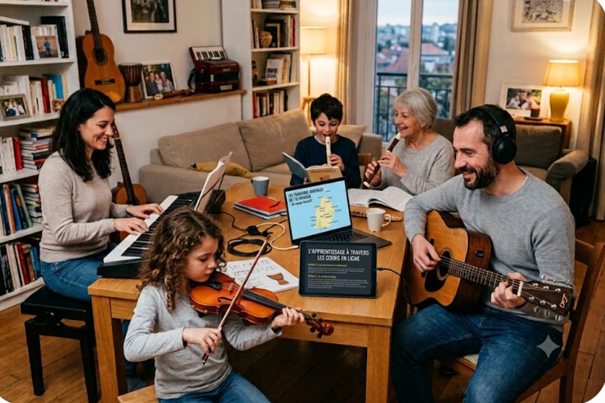 Une famille jouant de la musique