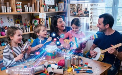 Une famille chantant des chansons de films d’animation