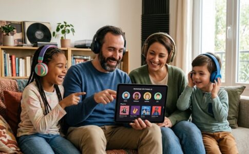 Une famille écoutant de la musique